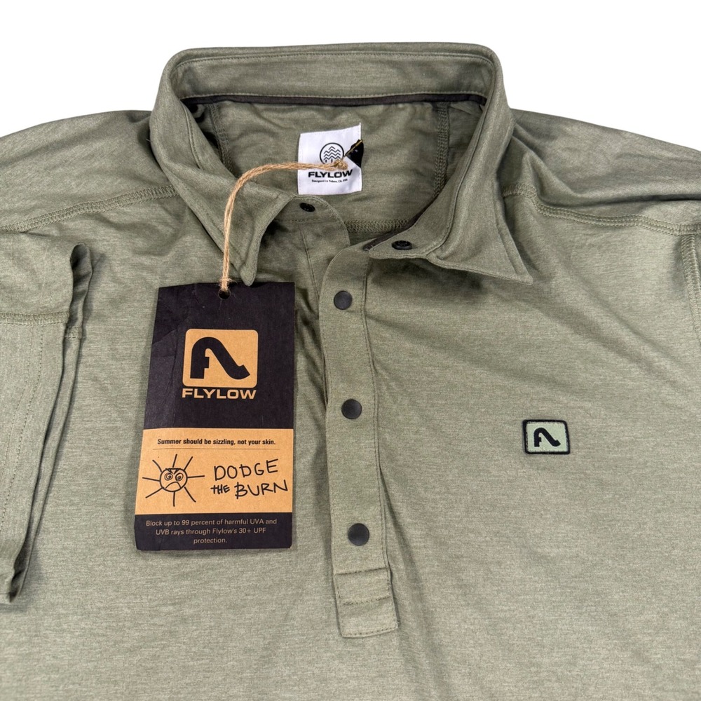 Flylow Mens UPF 50+ Short Sleeve Polo Shirt Sage Green Heather Large NEW
